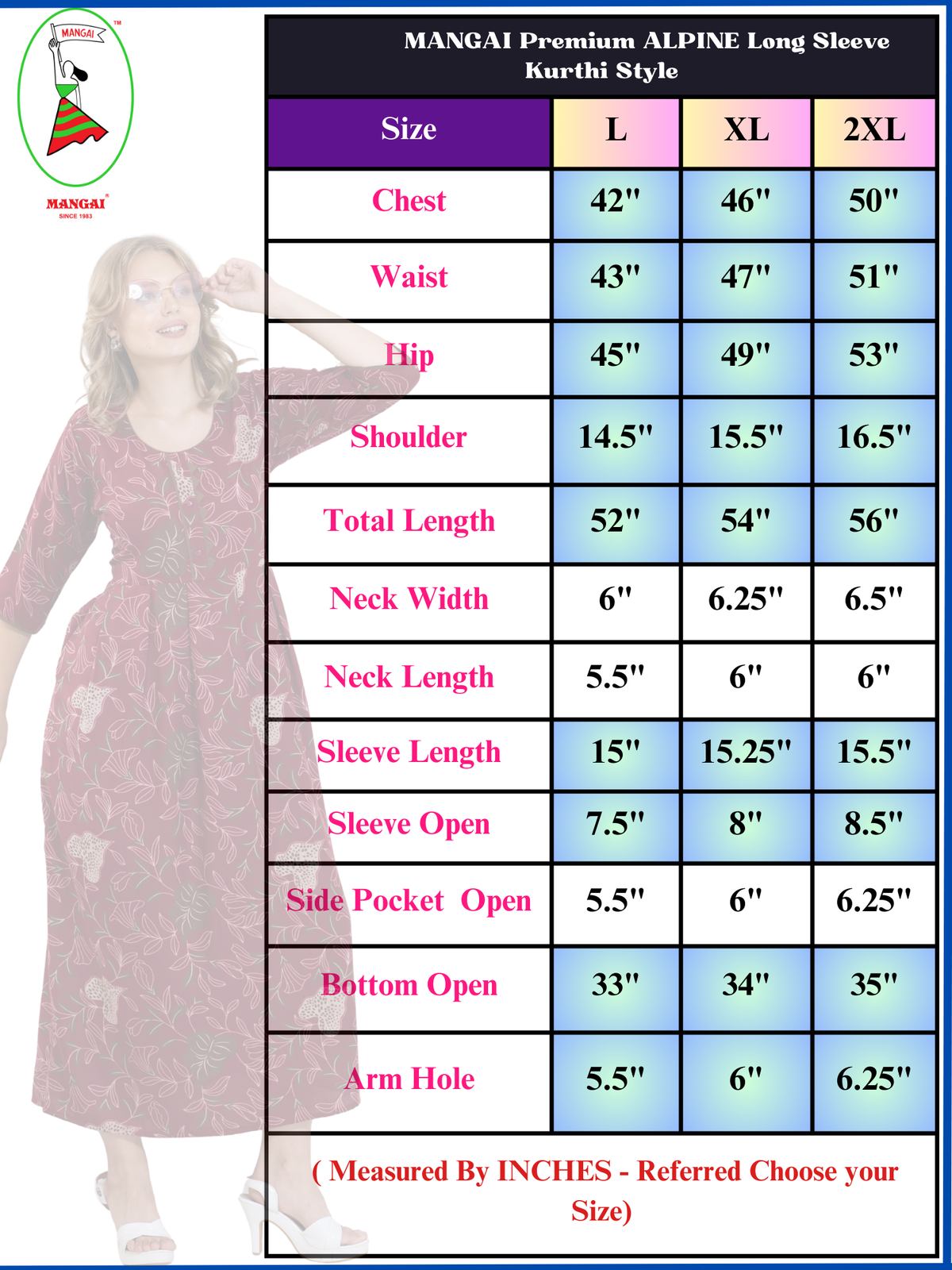 Alpine KURTI Style | Beautiful Stylish KURTI Model | Long 3/4 Sleeve & Side Pocket | Fresh Collection's for Stylish Women's (AK-3/4)
