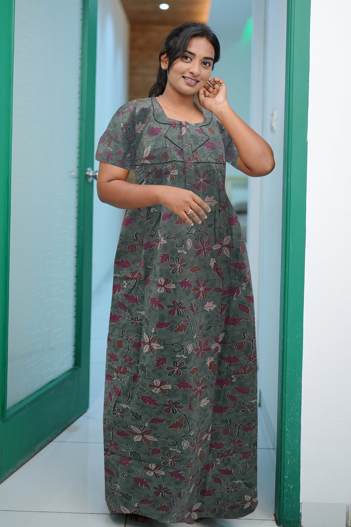 MANGAI Premium Cotton Printed Pleated Model Half Sleeve 4XL Size Nighties - Fancy Neck | With Side Pocket |Shrinkage Free Nighties | Trendy Collection's for Stylish Women's (4XL-VBS)