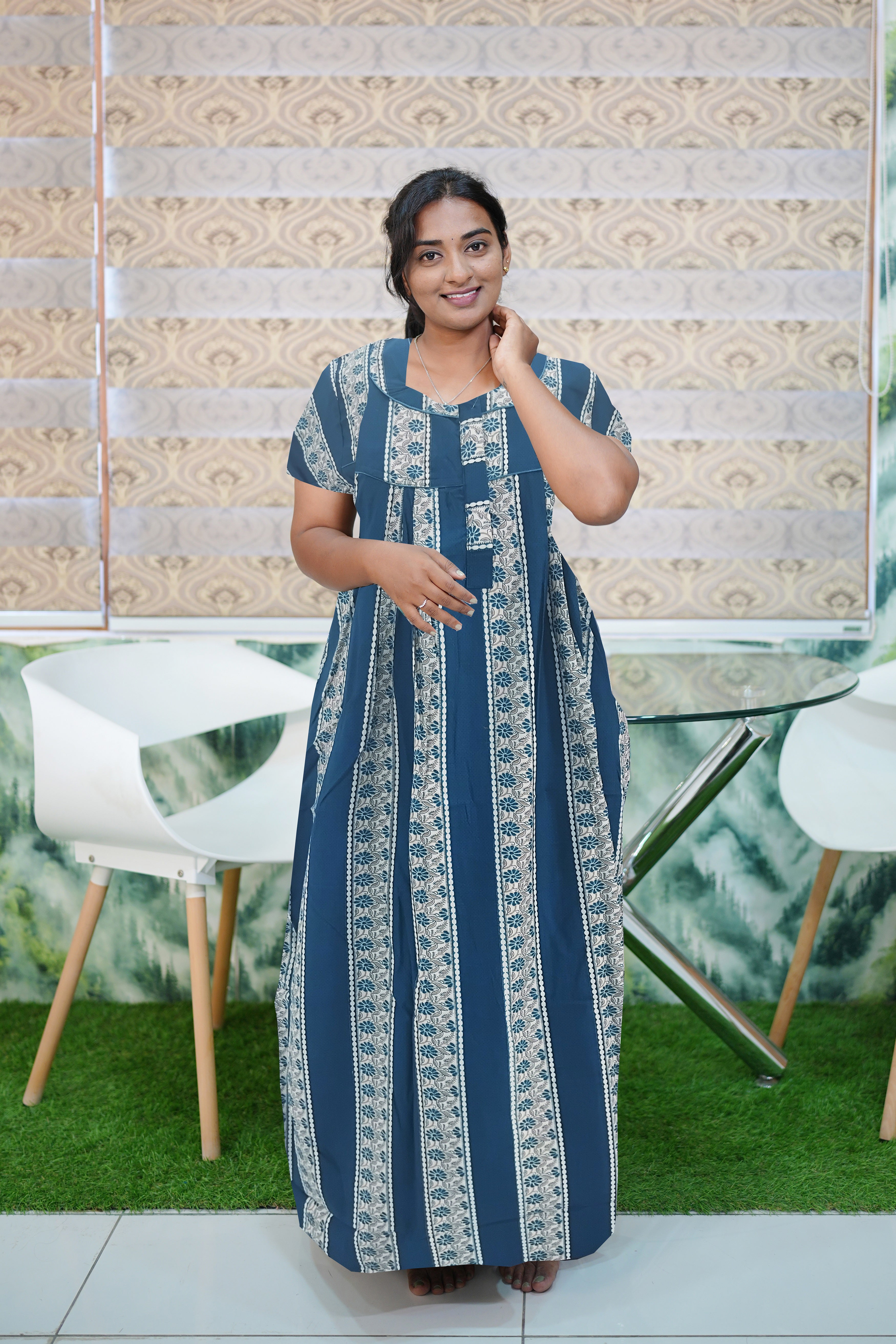 ladies night dress Chessie (3 Color Choices) Mohawk Design loose fitting casual pajama dresses are suitable for almost all shapes Nighty Suit Full Sleeve Night
