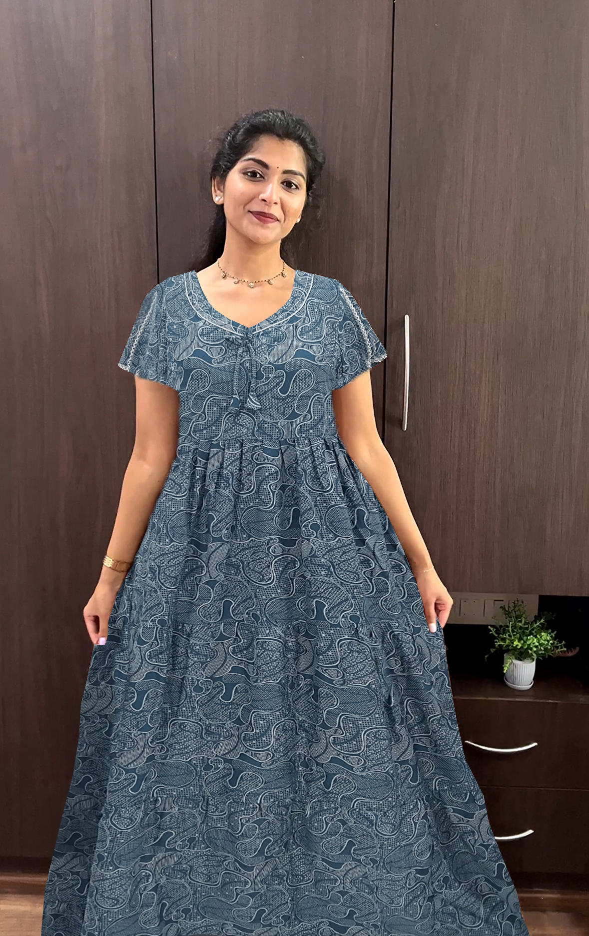 Stylish Alpine FULL FROCK Model Nighties| Fancy Sleeves & Neck Pattern| Side Pocket with Back Tie Rope | Perfect Nightwear Trendy Women's (FRK)