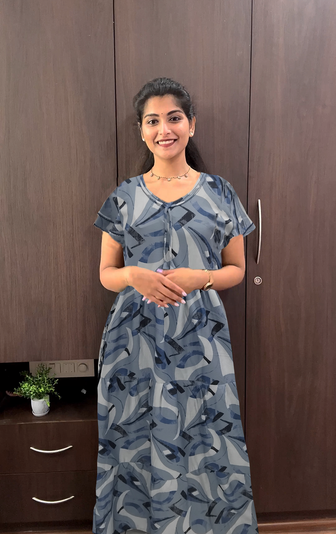 Stylish new FULL FROCK Model Nighties| Fancy Sleeves & Neck Pattern| Side Pocket with Back Tie Rope | Perfect Nightwear Trendy Women's (FRK)