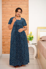 MANGAI Cotton Straight Zip Feeding Nighty |Post Pregnancy | Comfort and Style | Pleated Model | Soft Cotton Feeding Nighties (PSF)