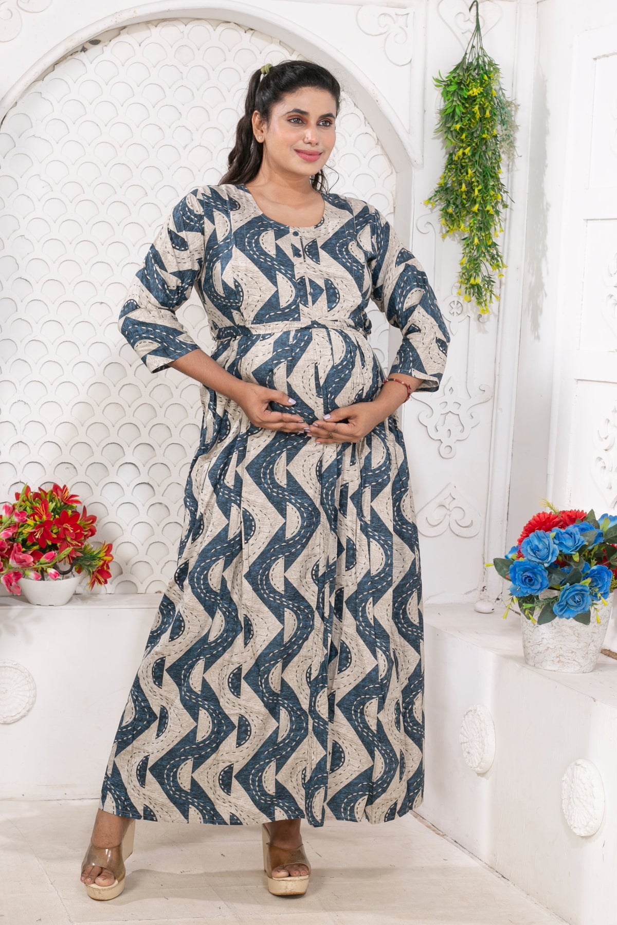 Soft Rayon4-IN-ONE Mom's Feeding & Casual Wear| Pre & Post Maternity Wear | Fancy Long Frock | Best Choice for Pregnancy Women (FIO-F)