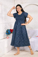 Alpine Smocking Maxi Frock Model Nightgown for Trendy Women's & Teenage Girl's | Stretchable Comfort to Body Fit | Side Pocket & Stylish Round Neck MAXI Gown for Women's Teenage Girl's (ASM)