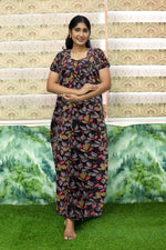 MANGAI Cotton Straight Zip Feeding Nighty |Post Pregnancy | Comfort and Style | Pleated Model | Soft Cotton Feeding Nighties (PSF)