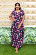 MANGAI Daily Wear Casual Comfort Fit Cotton Printed Nighties | Front Open Zipper Model | Fancy Round Neck with Side Pocket Cotton Nighties (DRN)