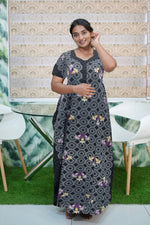 MANGAI Daily Wear Casual Comfort Fit Cotton Printed Nighties | Front Open Zipper Model | Fancy Round Neck with Side Pocket Cotton Nighties (DRN)