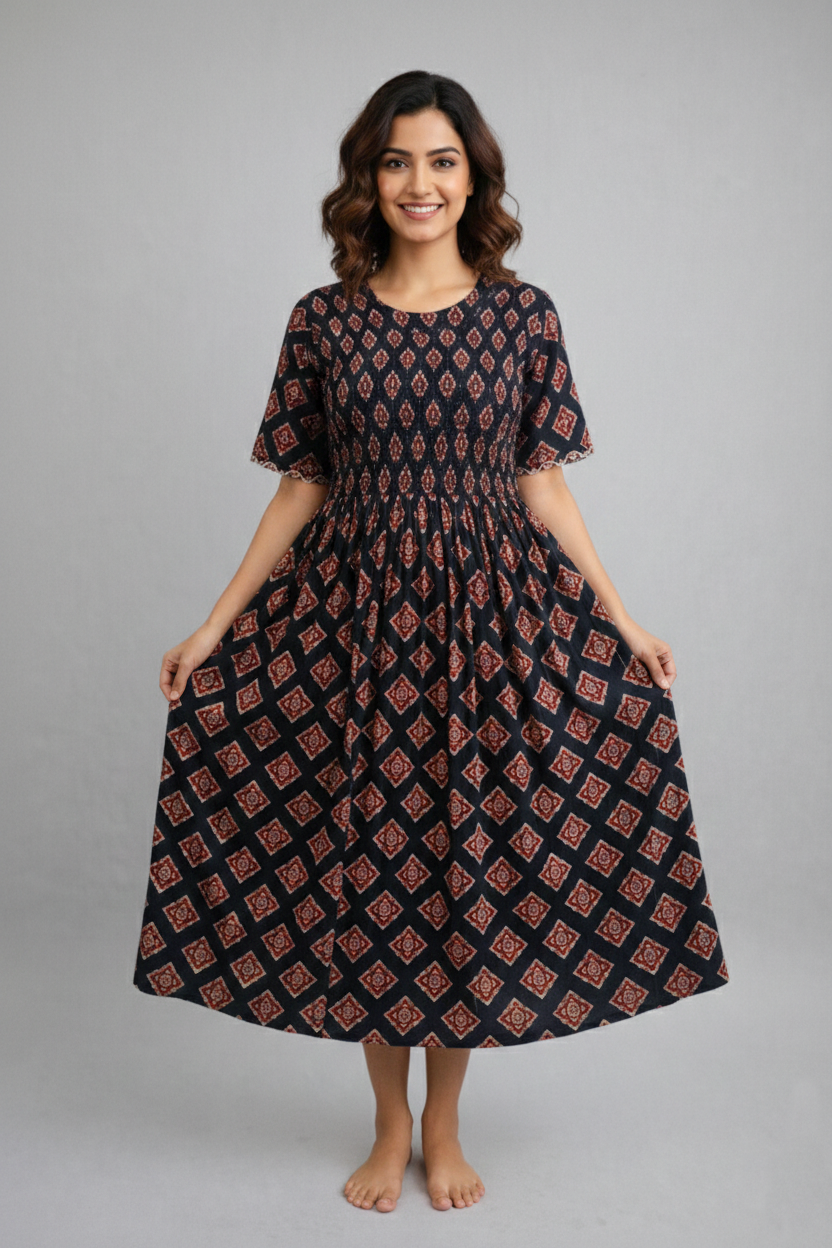 Soft Cotton Stretchable Smocking Nighties for New Arrivals | Daily Comforts & Light Weighted Elastic Nighties| Smocking Nightgown for Trendy Women's (SCT)