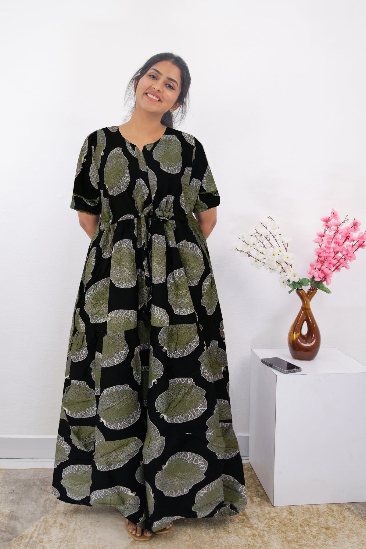 Stylish Arrivals Rayon Gathering Frock Model Night Gown's | Front Adjustable Gathering Style Rope Rope | Double Layer Sleeve | Trending Collection's for Stylish Women's (FKG)