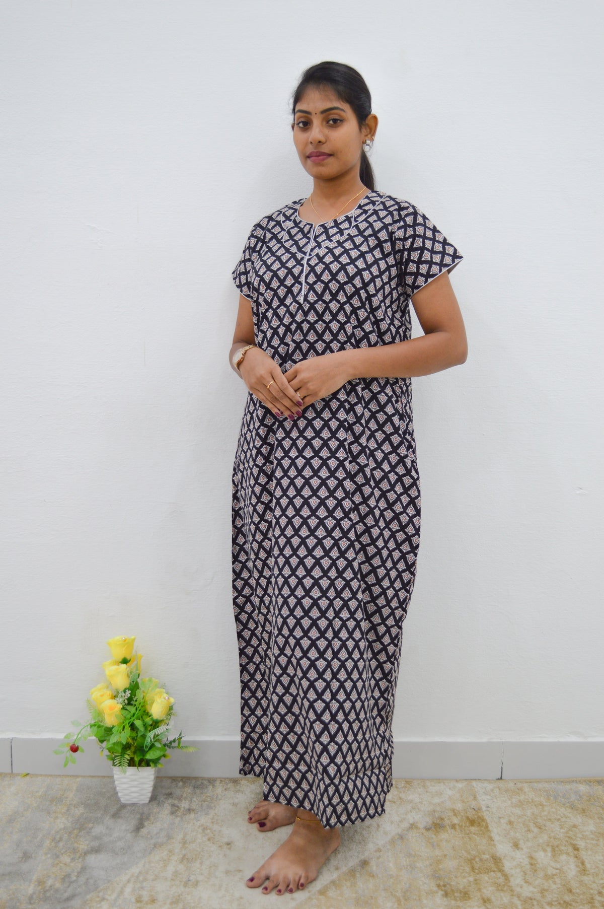 MANGAI New Regular Fit Cotton Printed Nighties - All Over Printed Stylish Nightwear for Stylish Women | Side Cut Pocket | Beautiful Nighties for Stylish Women's | Colourful Printed Cotton Nighties (ATR)