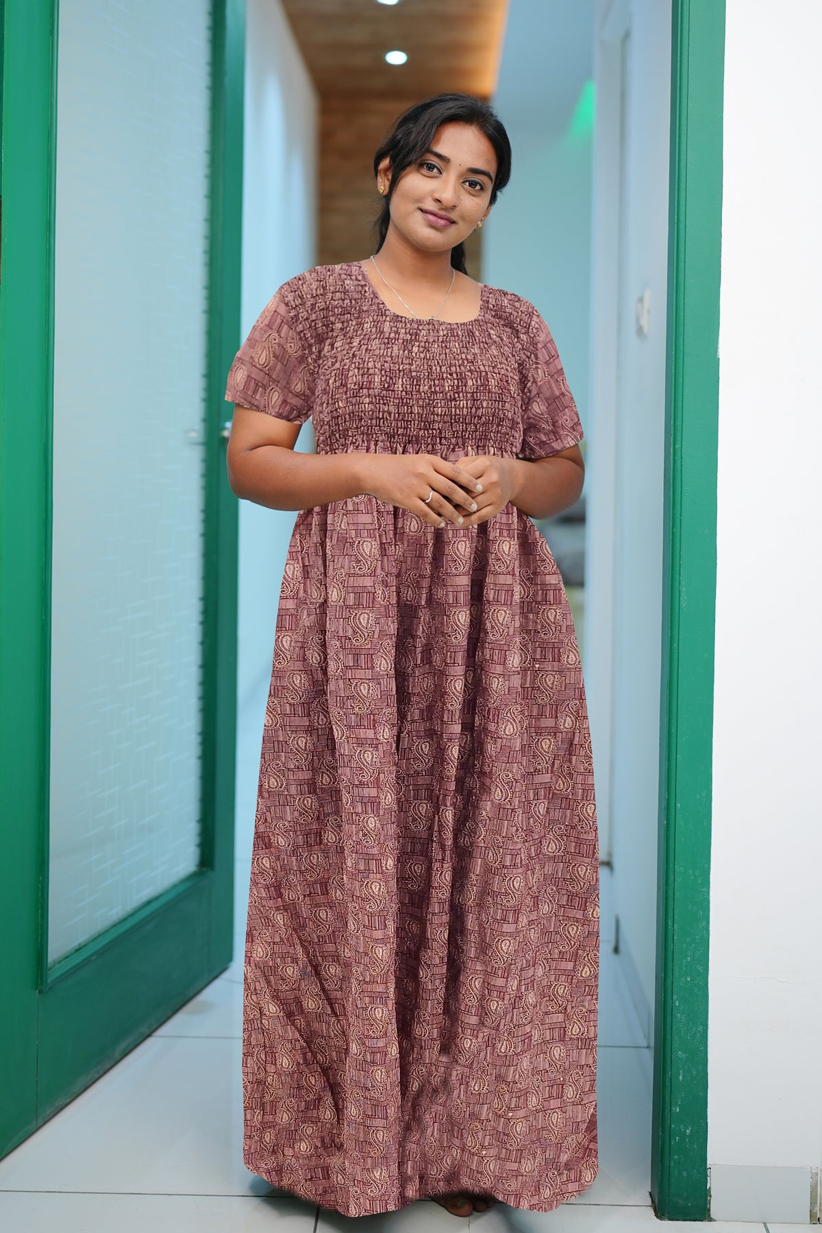 Crush Smocking Nighties for Stylish Women | Soft wrinkled texture Smocking Model | Rounded neck with Side Pocket | Daily wear Nighties for trendy women (PPL)