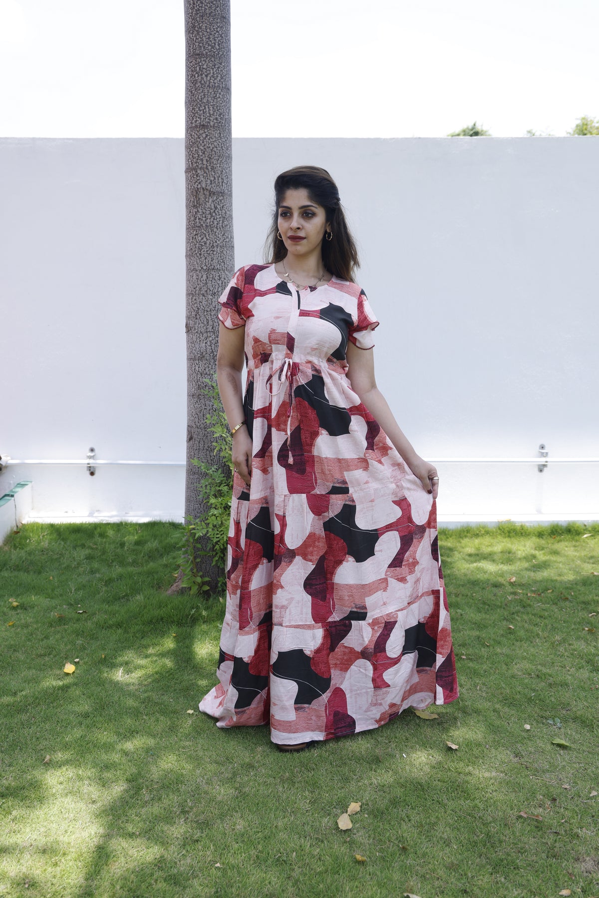 MANGAI Stylish Arrivals Rayon Gathering Frock Model Night Gown's | Adjustable Rope | Front and Back Frock Style | Double Layer Sleeve | Trending Collection's for Stylish Women's (GFK)