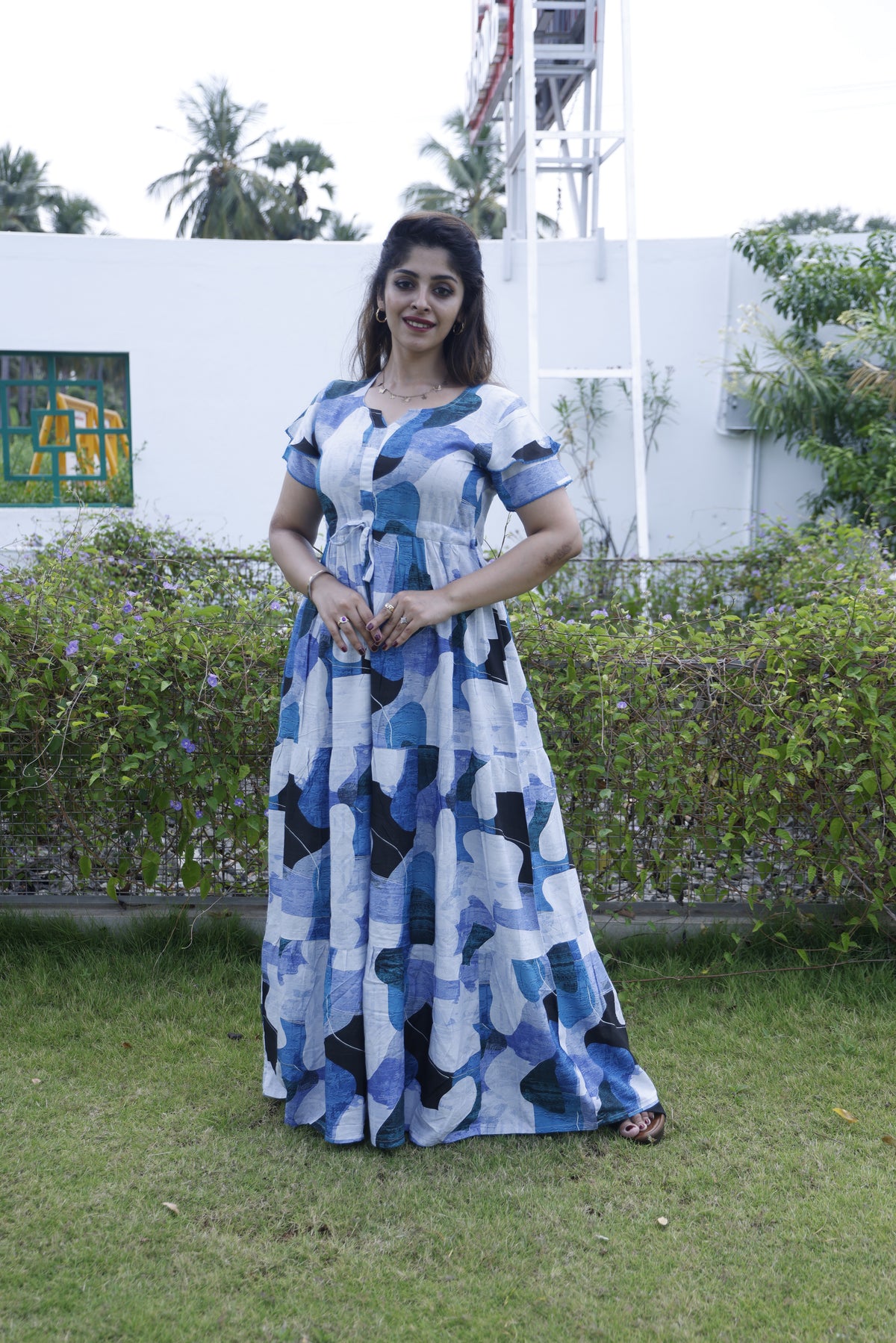 MANGAI Stylish Arrivals Rayon Gathering Frock Model Night Gown's | Adjustable Rope | Front and Back Frock Style | Double Layer Sleeve | Trending Collection's for Stylish Women's (GFK)