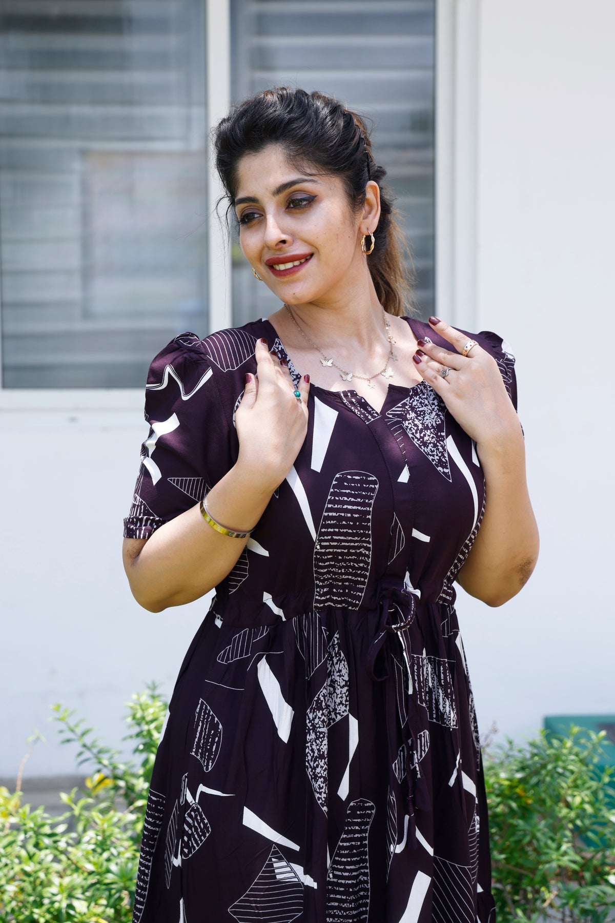 Stylish Arrivals Rayon Gathering Frock Model Night Gown's | Front Adjustable Gathering Style Rope Rope | Puff Sleeve | Trending Collection's for Stylish Women's (GFK)