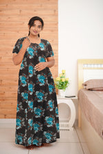 MANGAI Daily Wear Casual Comfort Fit Cotton Printed Nighties | Front Open Zipper Model | Fancy Round Neck with Side Pocket Cotton Nighties (DRN)