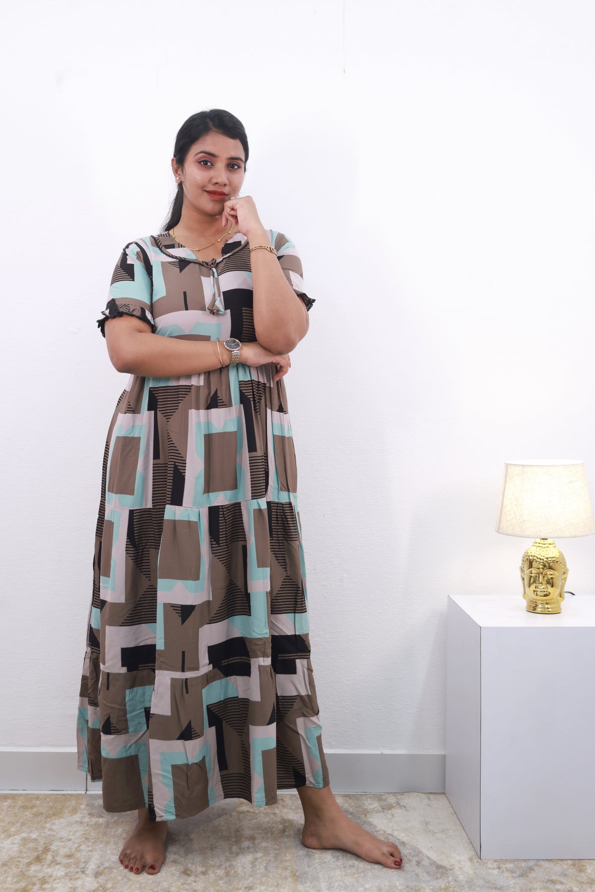 Mangai 3 Layer Frock Model Nighties Soft and Smooth Premium Quality Rayon Material , Fancy Frilled Sleeve Side Pocket , Back tie Rope Stylish Collection's for Trendy Women's (MRK)