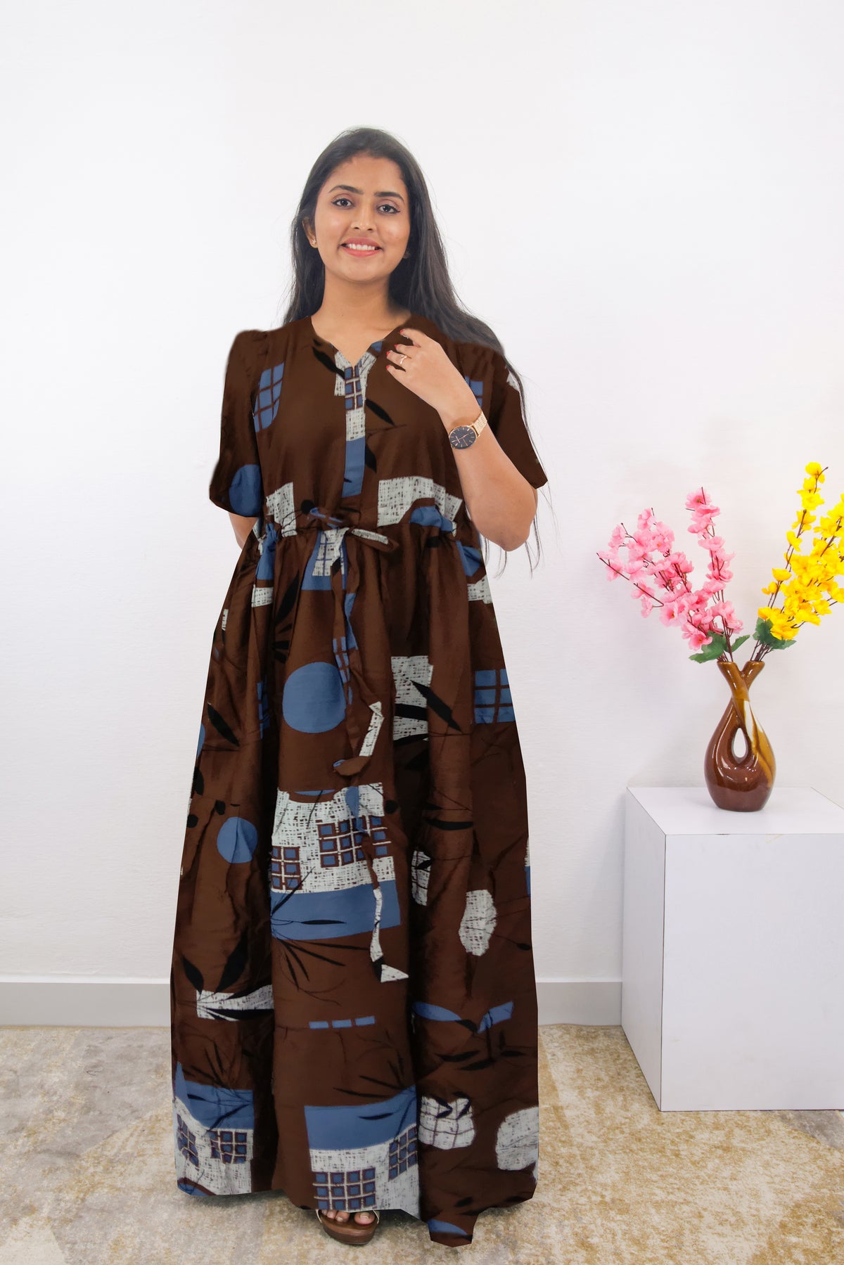 Stylish Arrivals Rayon Gathering Frock Model Night Gown's | Front Adjustable Gathering Style Rope Rope | Puff Sleeve | Trending Collection's for Stylish Women's (FKG)