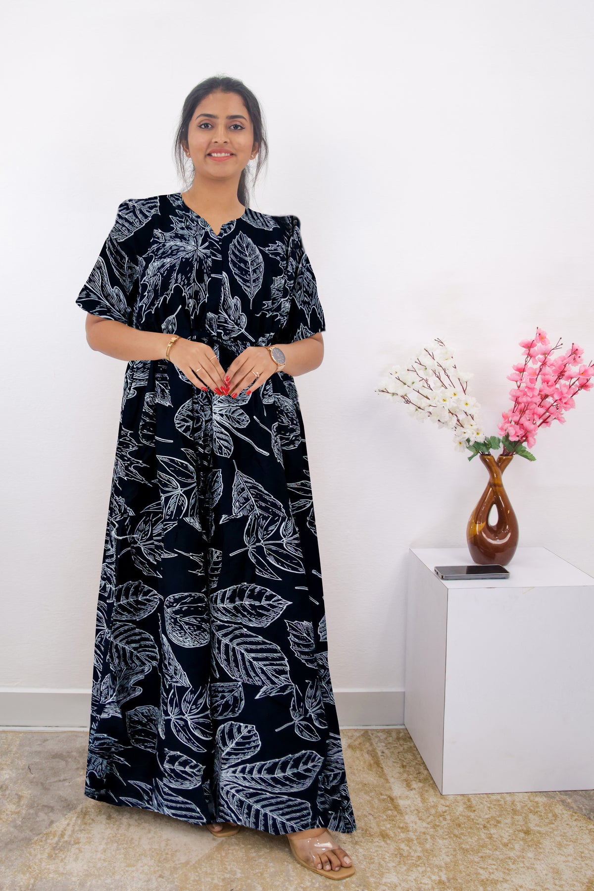 Stylish Arrivals Rayon Gathering Frock Model Night Gown's | Front Adjustable Gathering Style Rope Rope | Puff Sleeve | Trending Collection's for Stylish Women's (FKG)