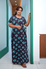 MANGAI Daily Wear Casual Comfort Fit Cotton Printed Nighties | Front Open Zipper Model | Fancy Round Neck with Side Pocket Cotton Nighties (DRN)