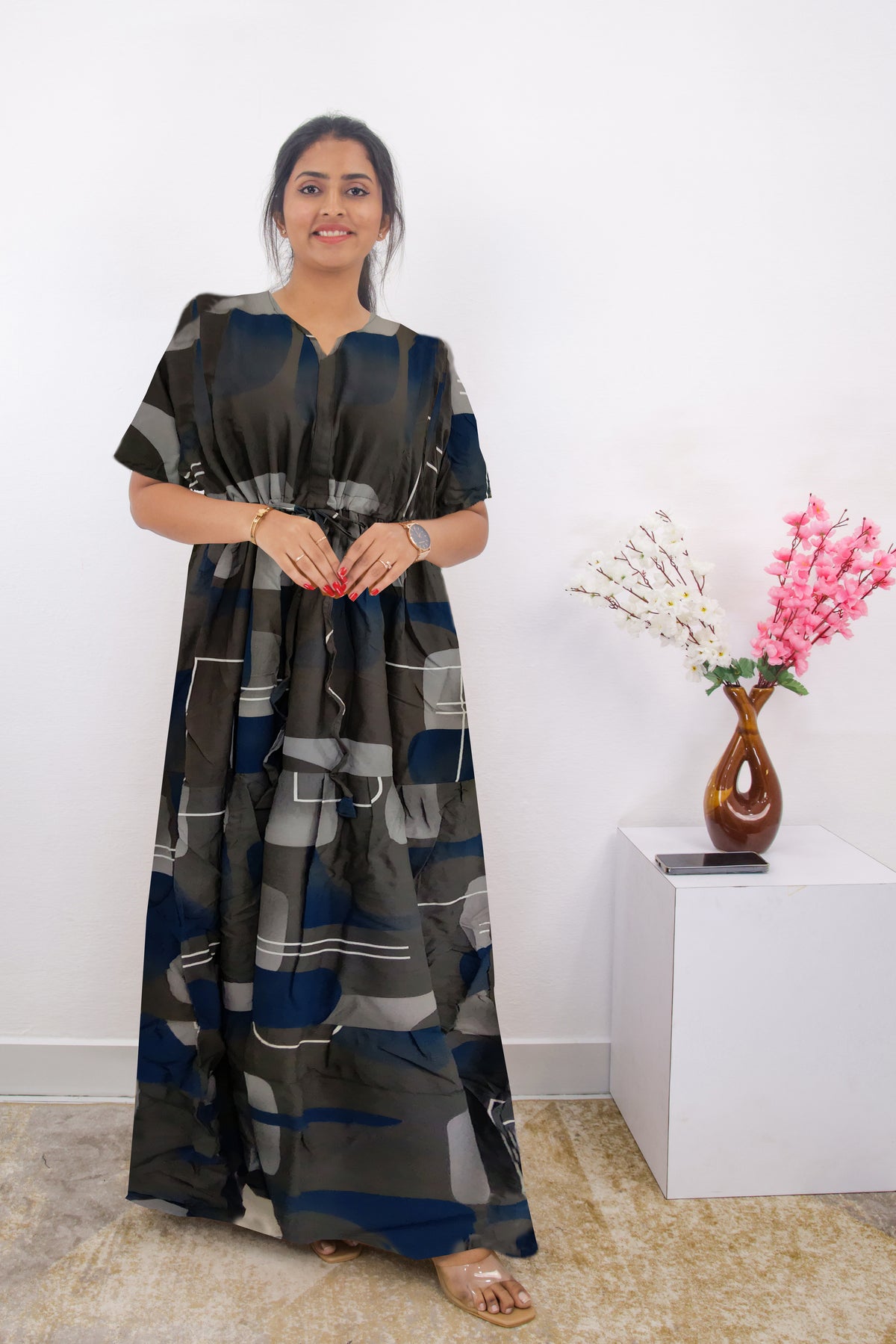 Stylish Arrivals Rayon Gathering Frock Model Night Gown's | Front Adjustable Gathering Style Rope Rope | Puff Sleeve | Trending Collection's for Stylish Women's (FKG)