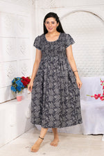 Alpine Smocking Maxi Frock Model Nightgown for Trendy Women's & Teenage Girl's | Stretchable Comfort to Body Fit | Side Pocket & Stylish Round Neck MAXI Gown for Women's Teenage Girl's (ASM)