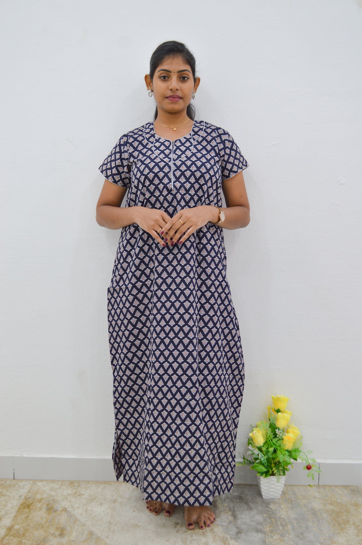 MANGAI New Regular Fit Cotton Printed Nighties - All Over Printed Stylish Nightwear for Stylish Women | Side Cut Pocket | Beautiful Nighties for Stylish Women's | Colourful Printed Cotton Nighties (ATR)