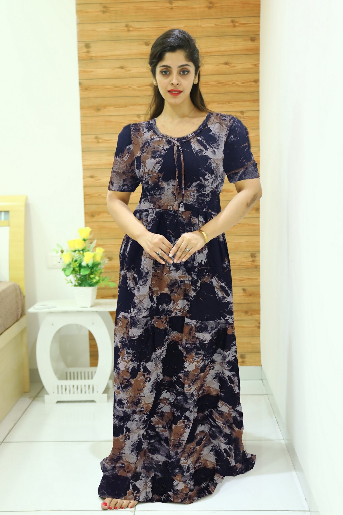 Alpine FULL FROCK Model Nighties| Fancy Sleeves & Neck Pattern| Side Pocket with Back Tie Rope | Perfect Nightwear Trendy Women's (FRK)