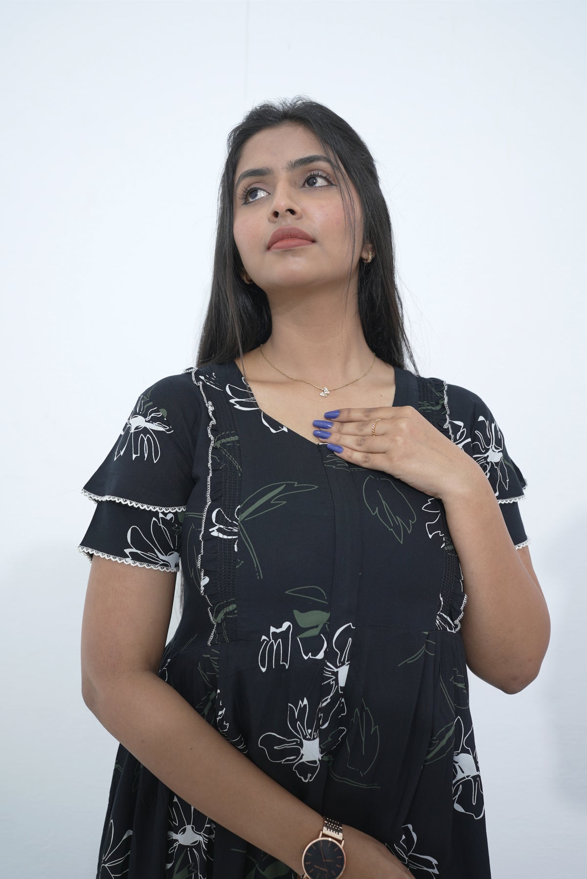 MANGAI Rayon Frock Nighties | Front Open Lengthy Zipper Comforts Feeding | Fancy Double Layered Sleeve's | Post & Pre Pregnancy's and Casual Wear | Side Pocket |Versatile Rayon Frock Night Gown's for Stylish Women's (RPW)