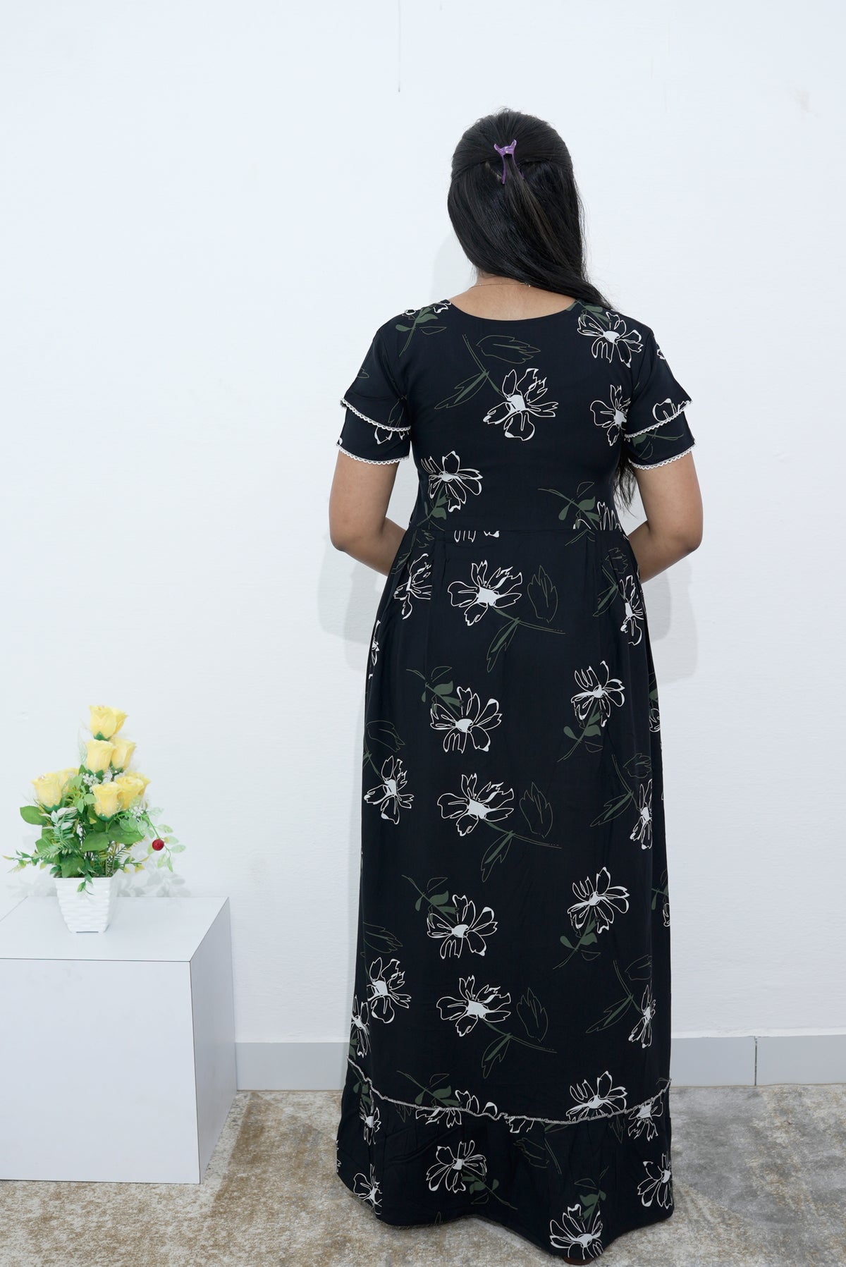 MANGAI Rayon Frock Nighties | Front Open Lengthy Zipper Comforts Feeding | Fancy Double Layered Sleeve's | Post & Pre Pregnancy's and Casual Wear | Side Pocket |Versatile Rayon Frock Night Gown's for Stylish Women's (RPW)