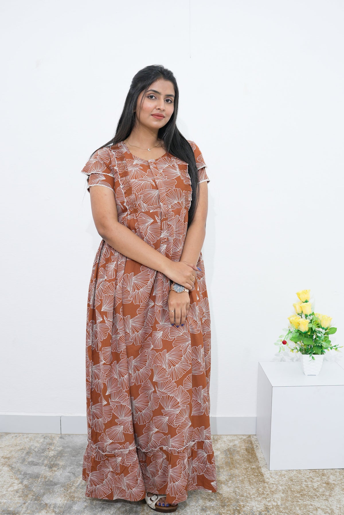 MANGAI Rayon Frock Nighties | Front Open Lengthy Zipper Comforts Feeding | Fancy Double Layered Sleeve's | Post & Pre Pregnancy's and Casual Wear | Side Pocket |Versatile Rayon Frock Night Gown's for Stylish Women's (RPW)