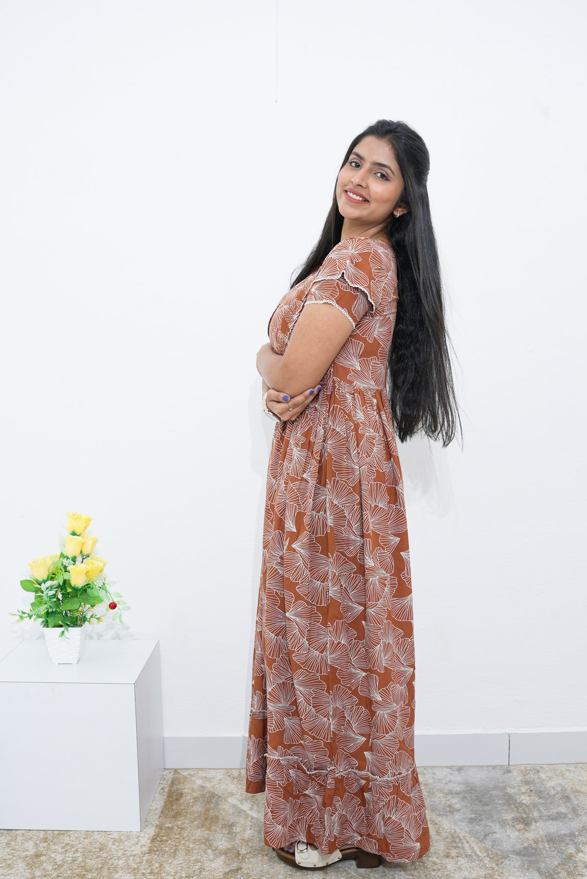 MANGAI Rayon Frock Nighties | Front Open Lengthy Zipper Comforts Feeding | Fancy Double Layered Sleeve's | Post & Pre Pregnancy's and Casual Wear | Side Pocket |Versatile Rayon Frock Night Gown's for Stylish Women's (RPW)