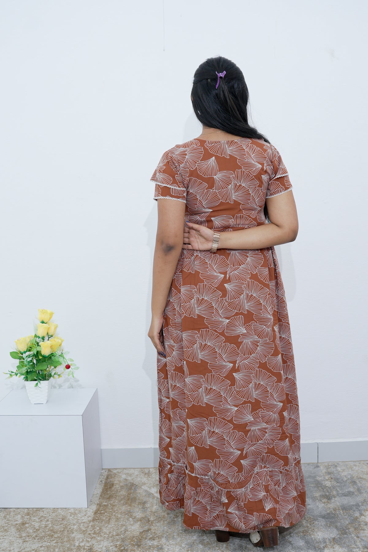 MANGAI Rayon Frock Nighties | Front Open Lengthy Zipper Comforts Feeding | Fancy Double Layered Sleeve's | Post & Pre Pregnancy's and Casual Wear | Side Pocket |Versatile Rayon Frock Night Gown's for Stylish Women's (RPW)