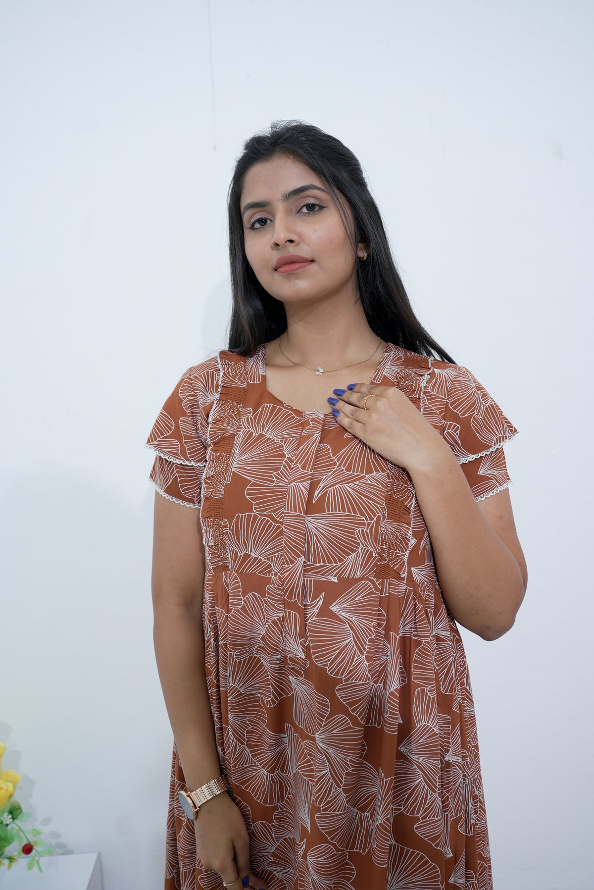 MANGAI Rayon Frock Nighties | Front Open Lengthy Zipper Comforts Feeding | Fancy Double Layered Sleeve's | Post & Pre Pregnancy's and Casual Wear | Side Pocket |Versatile Rayon Frock Night Gown's for Stylish Women's (RPW)