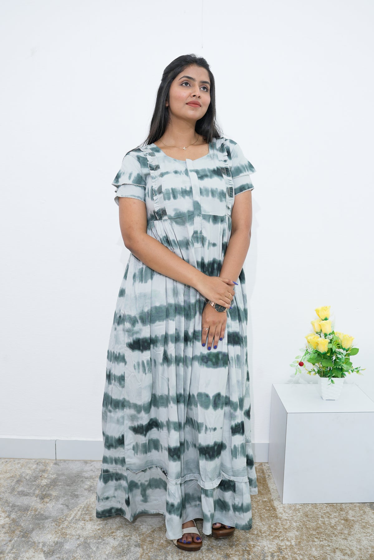 MANGAI Rayon Frock Nighties | Front Open Lengthy Zipper Comforts Feeding | Fancy Double Layered Sleeve's | Post & Pre Pregnancy's and Casual Wear | Side Pocket |Versatile Rayon Frock Night Gown's for Stylish Women's (RPW)