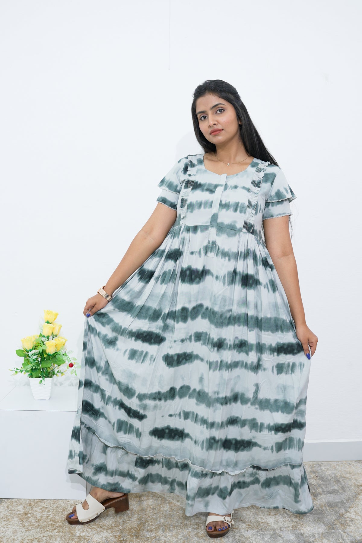 MANGAI Rayon Frock Nighties | Front Open Lengthy Zipper Comforts Feeding | Fancy Double Layered Sleeve's | Post & Pre Pregnancy's and Casual Wear | Side Pocket |Versatile Rayon Frock Night Gown's for Stylish Women's (RPW)