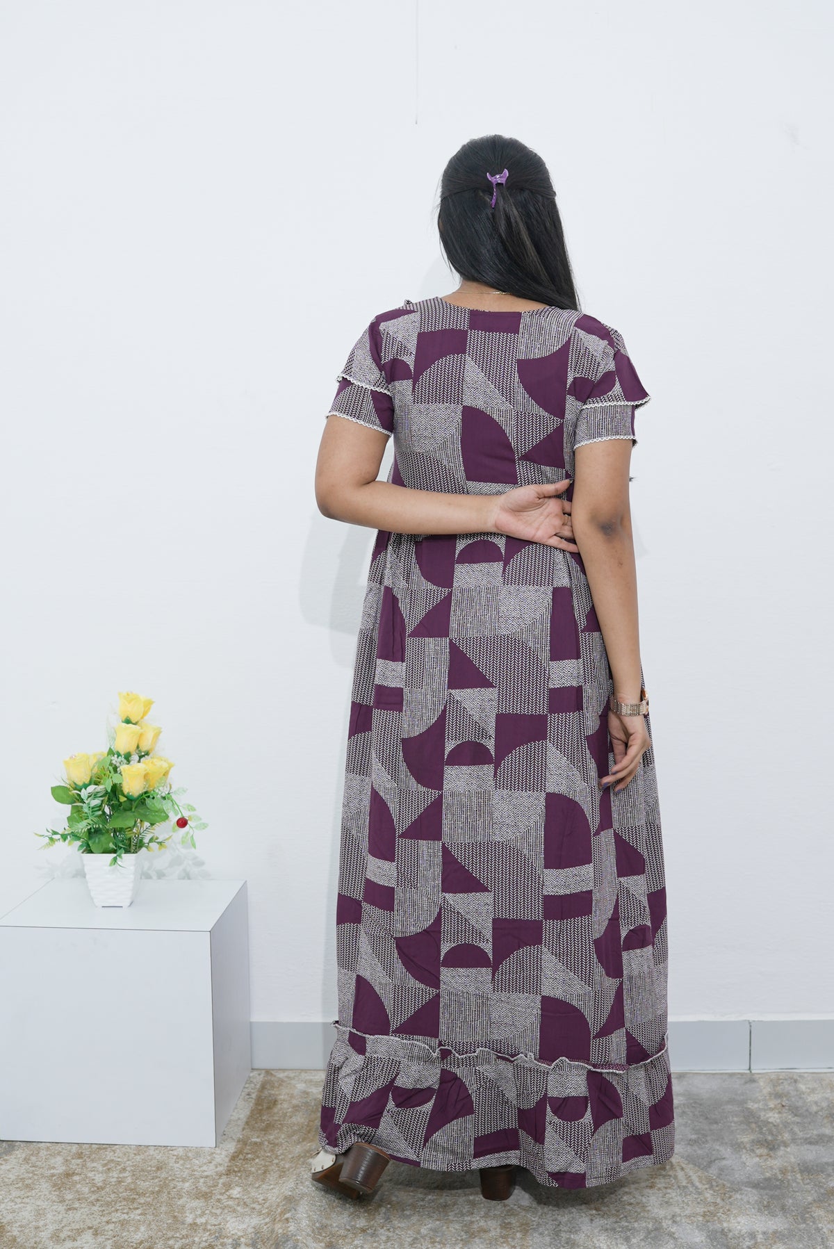 MANGAI Rayon Frock Nighties | Front Open Lengthy Zipper Comforts Feeding | Fancy Double Layered Sleeve's | Post & Pre Pregnancy's and Casual Wear | Side Pocket |Versatile Rayon Frock Night Gown's for Stylish Women's (RPW) (