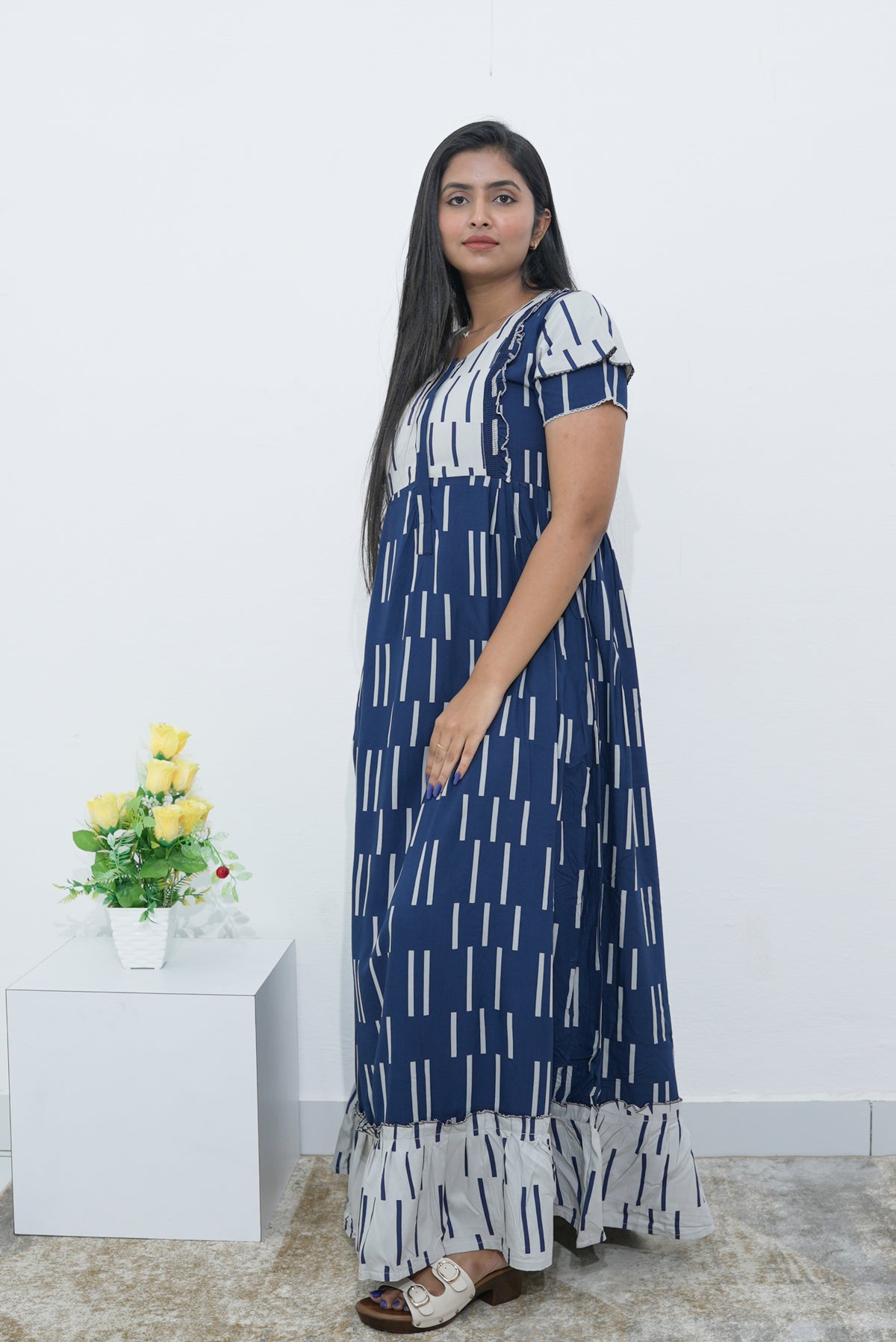 MANGAI Rayon Frock Nighties | Front Open Lengthy Zipper Comforts Feeding | Fancy Double Layered Sleeve's | Post & Pre Pregnancy's and Casual Wear | Side Pocket |Versatile Rayon Frock Night Gown's for Stylish Women's (RPW)