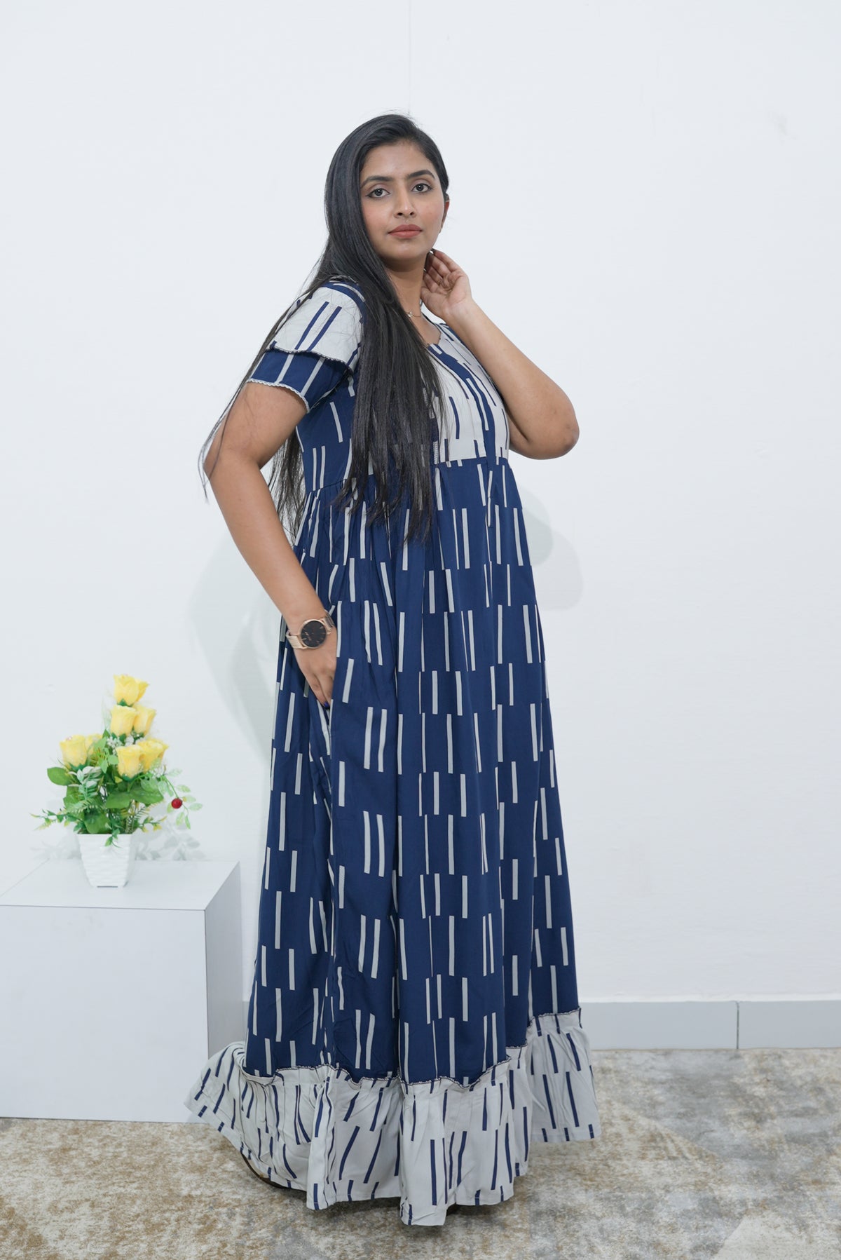 MANGAI Rayon Frock Nighties | Front Open Lengthy Zipper Comforts Feeding | Fancy Double Layered Sleeve's | Post & Pre Pregnancy's and Casual Wear | Side Pocket |Versatile Rayon Frock Night Gown's for Stylish Women's (RPW)