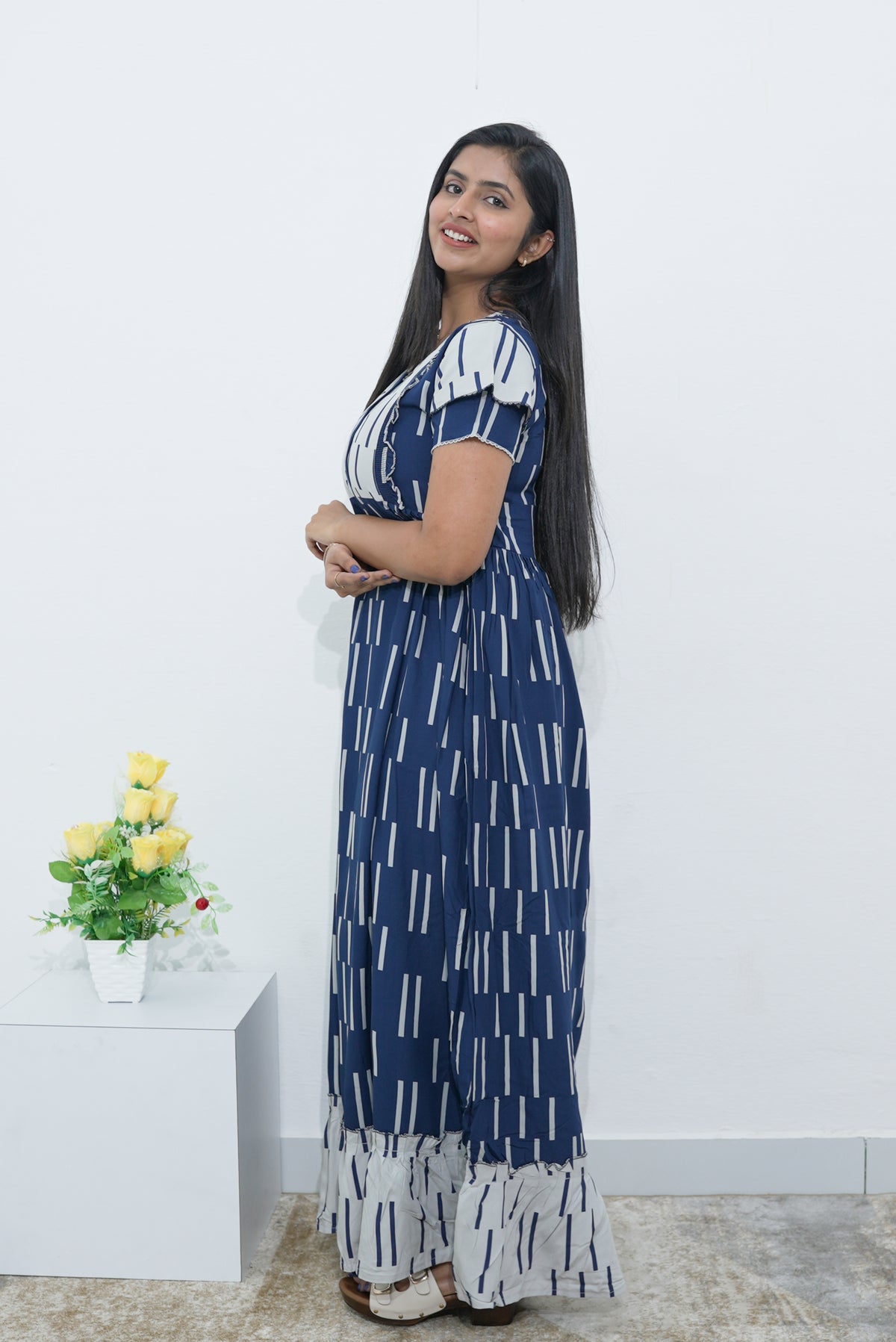 MANGAI Rayon Frock Nighties | Front Open Lengthy Zipper Comforts Feeding | Fancy Double Layered Sleeve's | Post & Pre Pregnancy's and Casual Wear | Side Pocket |Versatile Rayon Frock Night Gown's for Stylish Women's (RPW)