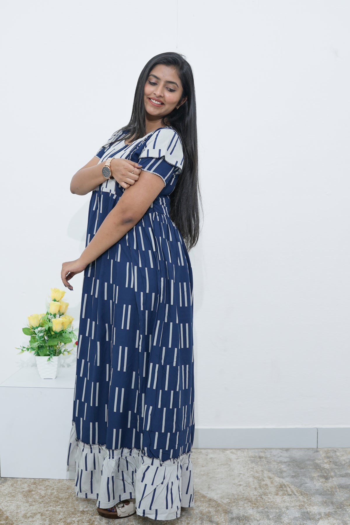 MANGAI Rayon Frock Nighties | Front Open Lengthy Zipper Comforts Feeding | Fancy Double Layered Sleeve's | Post & Pre Pregnancy's and Casual Wear | Side Pocket |Versatile Rayon Frock Night Gown's for Stylish Women's (RPW)