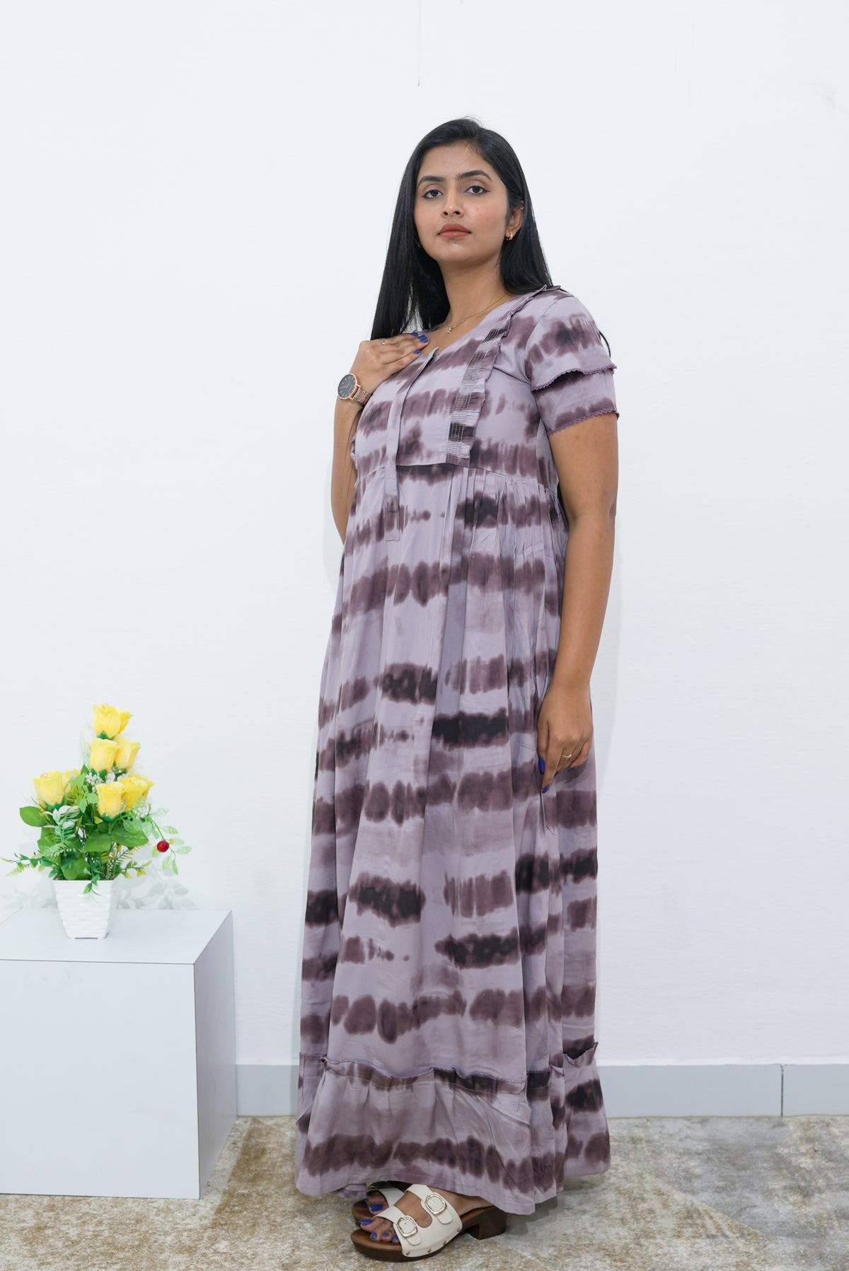 MANGAI Rayon Frock Nighties | Front Open Lengthy Zipper Comforts Feeding | Fancy Double Layered Sleeve's | Post & Pre Pregnancy's and Casual Wear | Side Pocket |Versatile Rayon Frock Night Gown's for Stylish Women's (RPW)