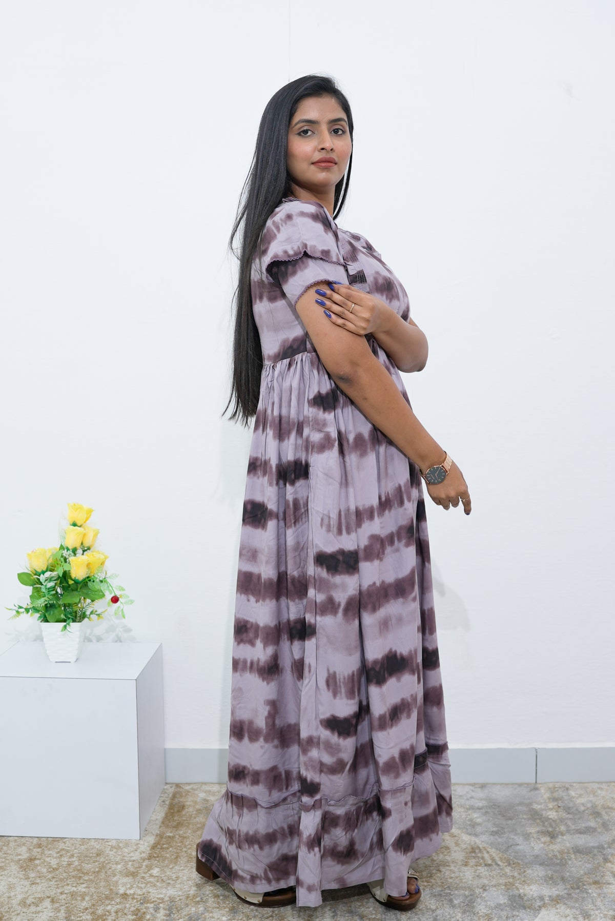 MANGAI Rayon Frock Nighties | Front Open Lengthy Zipper Comforts Feeding | Fancy Double Layered Sleeve's | Post & Pre Pregnancy's and Casual Wear | Side Pocket |Versatile Rayon Frock Night Gown's for Stylish Women's (RPW)