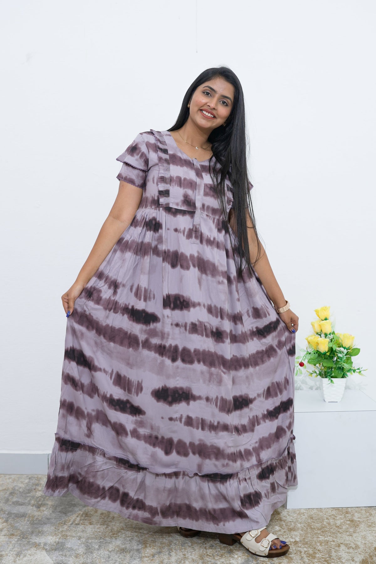 MANGAI Rayon Frock Nighties | Front Open Lengthy Zipper Comforts Feeding | Fancy Double Layered Sleeve's | Post & Pre Pregnancy's and Casual Wear | Side Pocket |Versatile Rayon Frock Night Gown's for Stylish Women's (RPW)