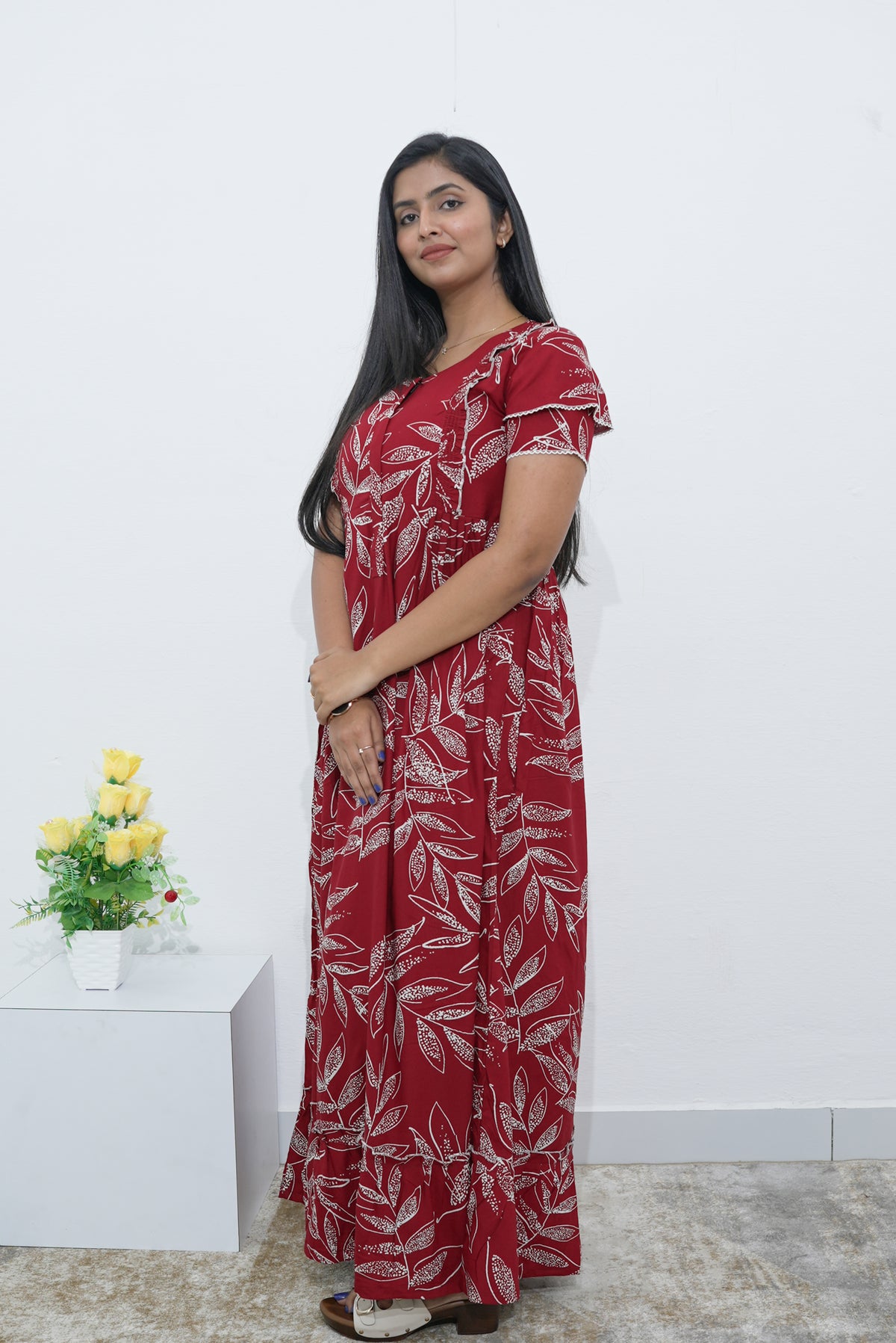 MANGAI Rayon Frock Nighties | Front Open Lengthy Zipper Comforts Feeding | Fancy Double Layered Sleeve's | Post & Pre Pregnancy's and Casual Wear | Side Pocket |Versatile Rayon Frock Night Gown's for Stylish Women's (RPW)