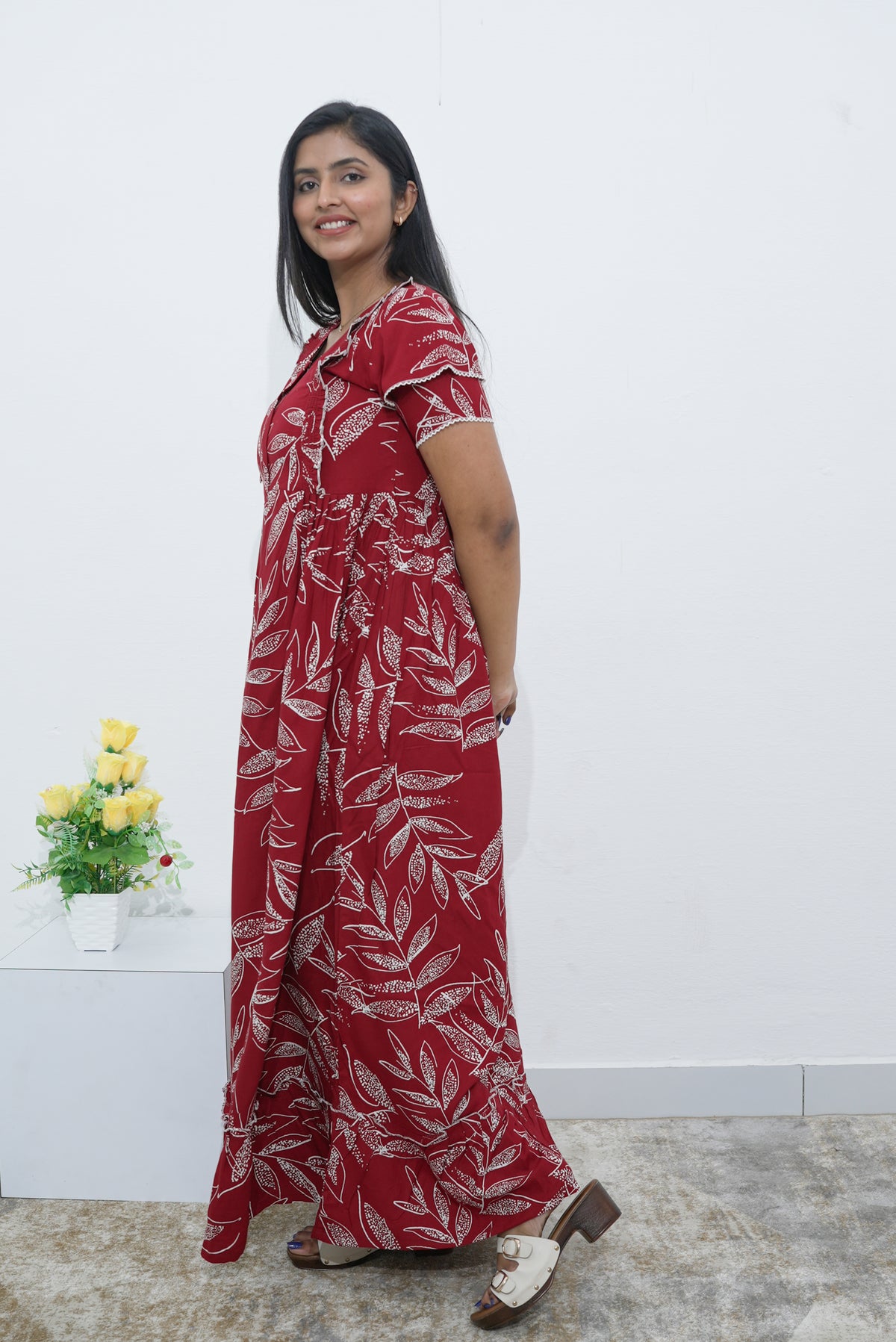 MANGAI Rayon Frock Nighties | Front Open Lengthy Zipper Comforts Feeding | Fancy Double Layered Sleeve's | Post & Pre Pregnancy's and Casual Wear | Side Pocket |Versatile Rayon Frock Night Gown's for Stylish Women's (RPW)