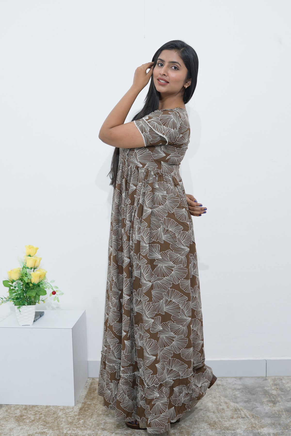 MANGAI Rayon Frock Nighties | Front Open Lengthy Zipper Comforts Feeding | Fancy Double Layered Sleeve's | Post & Pre Pregnancy's and Casual Wear | Side Pocket |Versatile Rayon Frock Night Gown's for Stylish Women's (RPW)