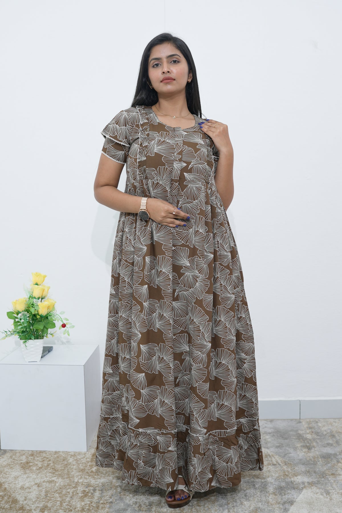 MANGAI Rayon Frock Nighties | Front Open Lengthy Zipper Comforts Feeding | Fancy Double Layered Sleeve's | Post & Pre Pregnancy's and Casual Wear | Side Pocket |Versatile Rayon Frock Night Gown's for Stylish Women's (RPW)