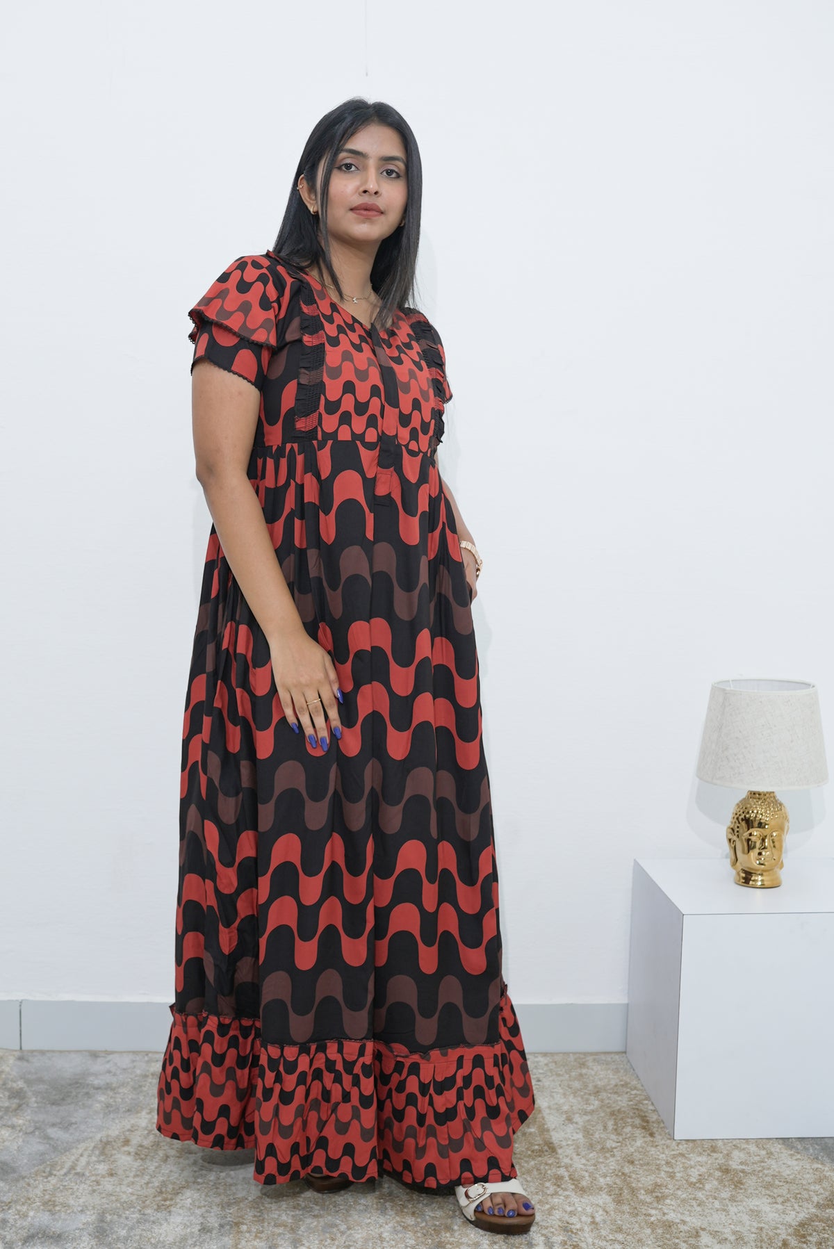 MANGAI Rayon Frock Nighties | Front Open Lengthy Zipper Comforts Feeding | Fancy Double Layered Sleeve's | Post & Pre Pregnancy's and Casual Wear | Side Pocket |Versatile Rayon Frock Night Gown's for Stylish Women's (RPW)