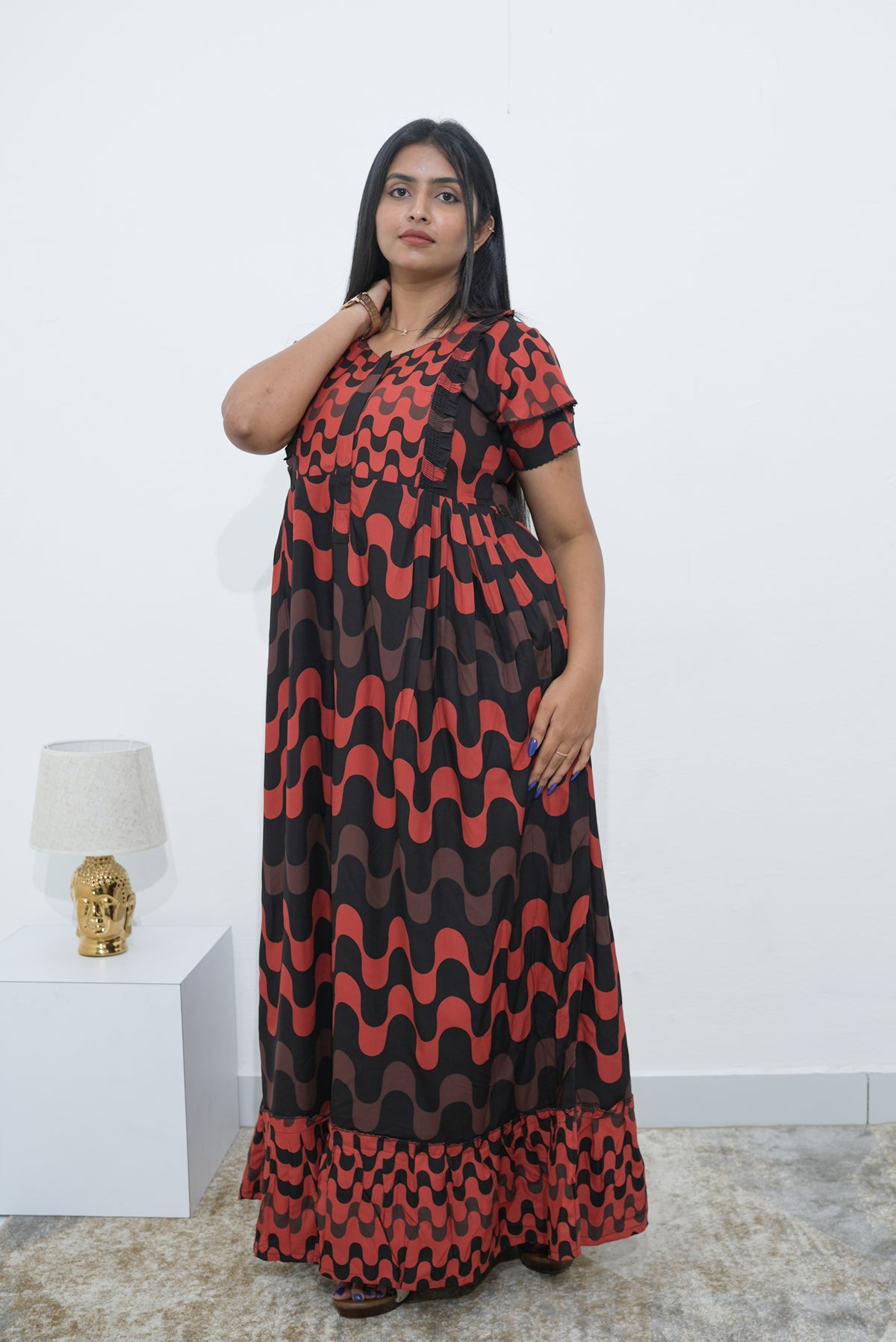 MANGAI Rayon Frock Nighties | Front Open Lengthy Zipper Comforts Feeding | Fancy Double Layered Sleeve's | Post & Pre Pregnancy's and Casual Wear | Side Pocket |Versatile Rayon Frock Night Gown's for Stylish Women's (RPW)