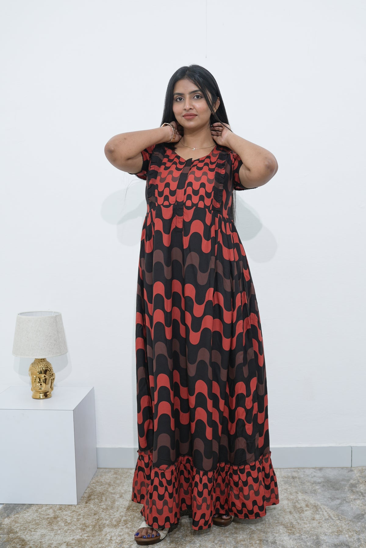 MANGAI Rayon Frock Nighties | Front Open Lengthy Zipper Comforts Feeding | Fancy Double Layered Sleeve's | Post & Pre Pregnancy's and Casual Wear | Side Pocket |Versatile Rayon Frock Night Gown's for Stylish Women's (RPW)